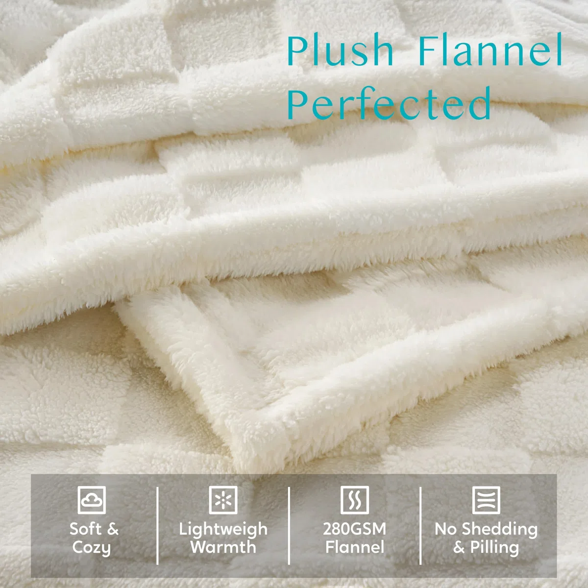 Joiedomi Manta Twin de Forro Polar Blanca a Cuadros, 152 x 203 cm, acogedora y Suave para Cama, Regalo para Mujeres, Madres y niñas