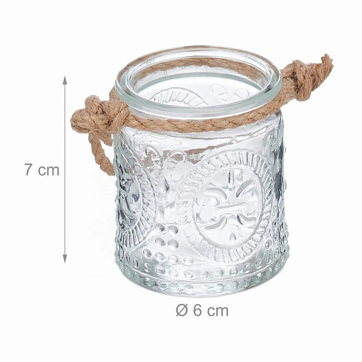 Relaxdays Portavelas, Set 12, Tarro con Asa, Interior y Exterior, 7 x 6 cm, Porta Velas Té Bodas, Transparente/Marrón