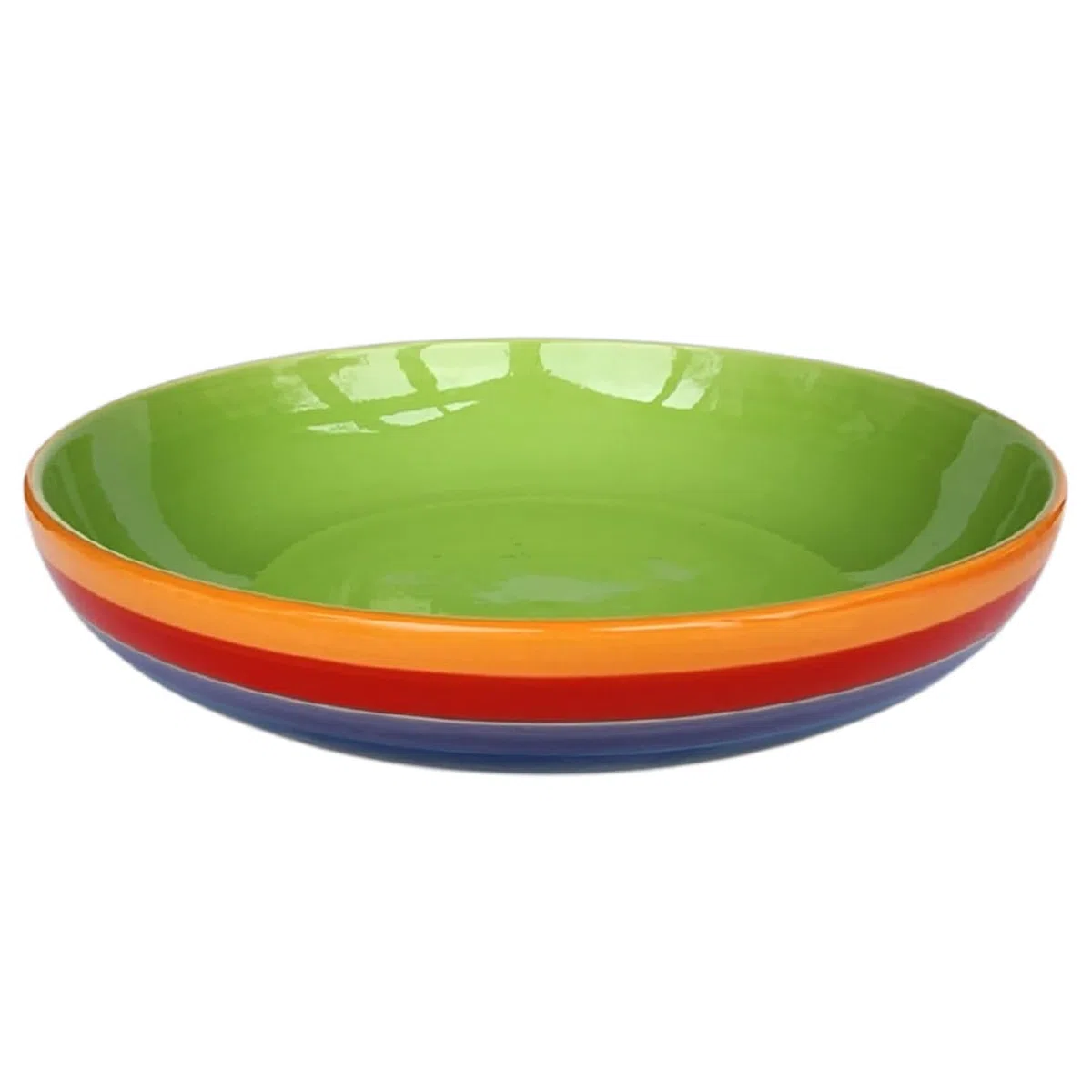 Cuenco de cerámica pintado a mano con diseño de rayas arcoíris de 22 cm