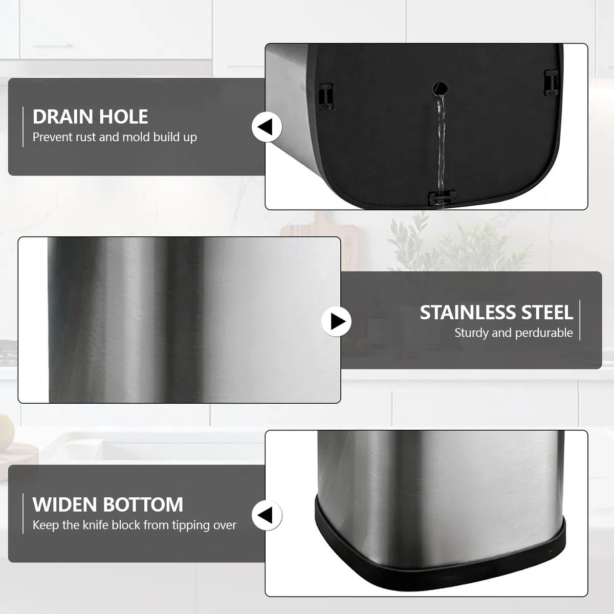 Soporte Cuchillos Cocina de Acero Inoxidable, Bloque para Cuchillos sin Cuchillo con Ranura de Tijera y Orificio de Drenaje Portacuchillos Cuadrado Universal Gran Capacidad Soporte Cuchillo