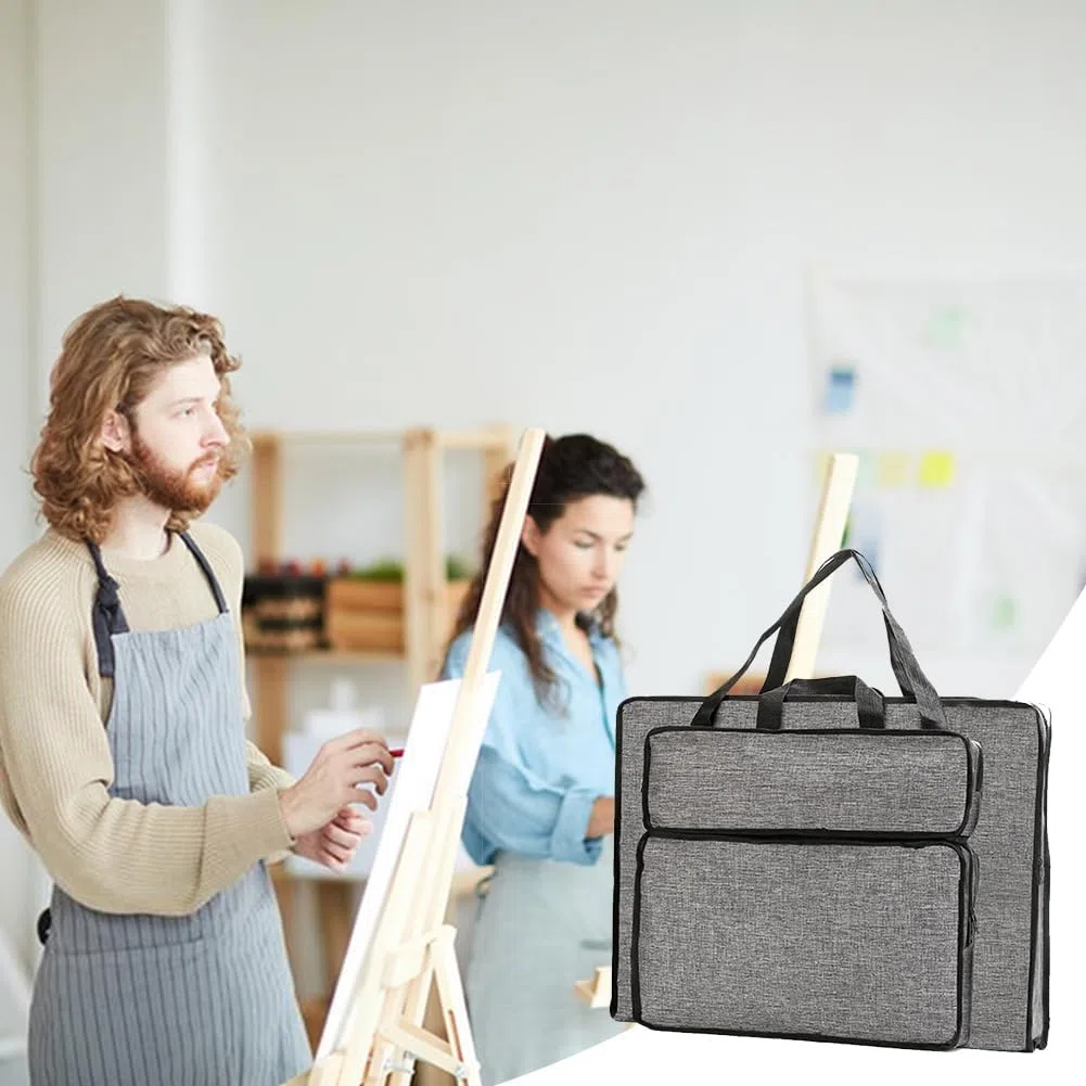 CEWROM Bolsa de dibujo A3 impermeable para dibujo y bocetos – Porfolio portátil para niños y artistas – Bolsa para dibujar, carpeta de artista, gris, 52 x 36 x 7 cm, Organizador de bolsillo