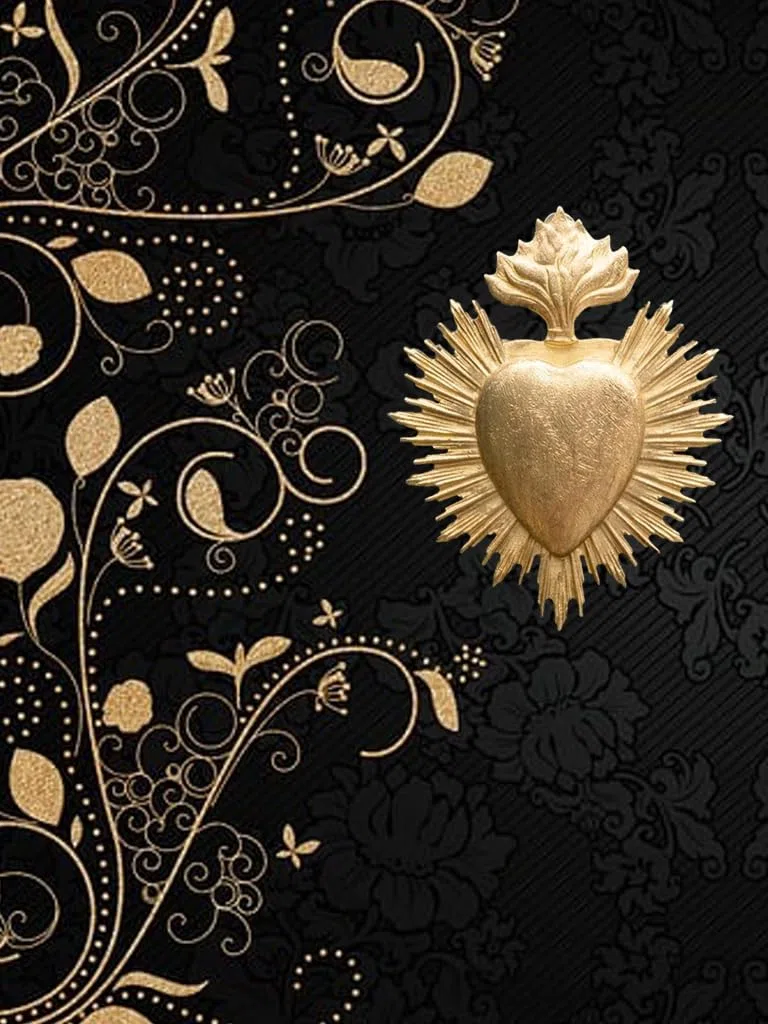 chehoma Ex-voto Corazón dorado de resina, decoración religiosa para dormitorio, montaje en pared