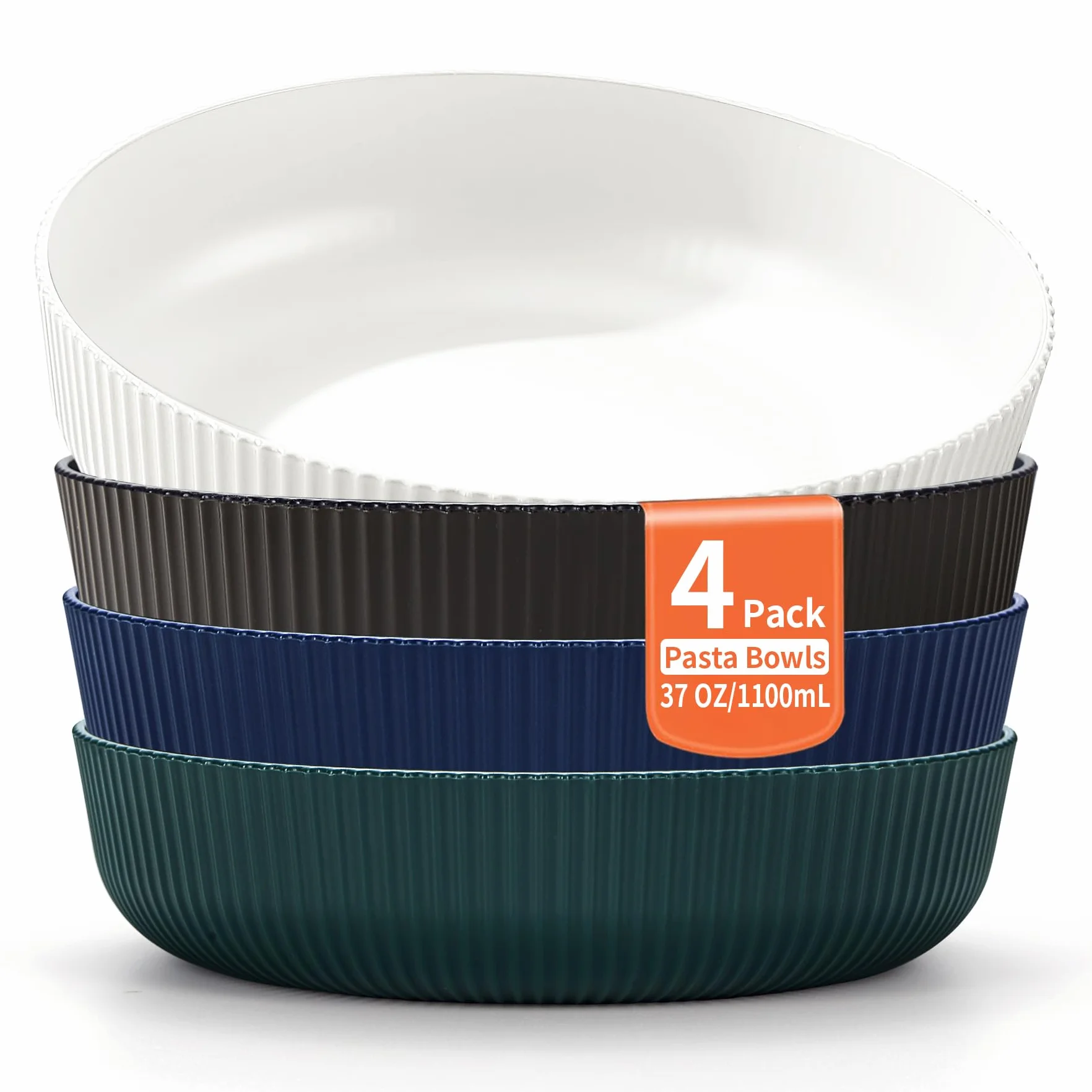 Berglander Set de 4 Cuencos para Pasta, Reutilizables 1100ml Plástico Inquebrantable para Sopa/Ensalada/Fruta, Ideal para Hogar, Restaurante, Exteriores, Picnics y Campamentos