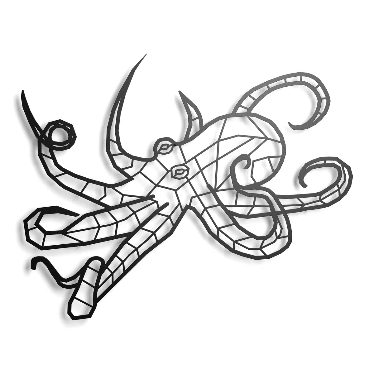 Decoración de metal. Escultura de pared flotante, con sombras, de acero. (Pulpo, 43 x 31 cm)