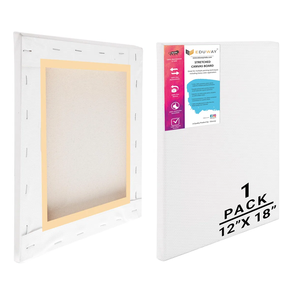 Eduway Lienzo de pintura de algodón preestirado de grano medio de 198.4 g con marco de madera para principiantes y artistas, apto para acrílico, óleo, acuarelas (juego de 1)