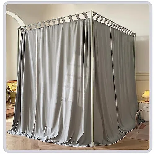 Elegante Marco de Cama con Dosel de Cortina, Cortina acogedora, Marco de Dosel con Cortina de 4 Esquinas, Cortina de Cama con Dosel para Adultos, Gris, Completo