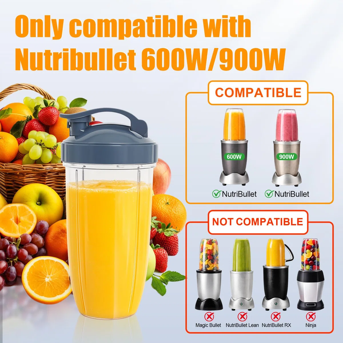 Poweka Piezas de Repuesto Compatible con Nutribullet 600W / 900W, 2 Vasos de 32oz con Tapa Abatible Compatible con Nutribullet Licuadora de Alta Velocidad