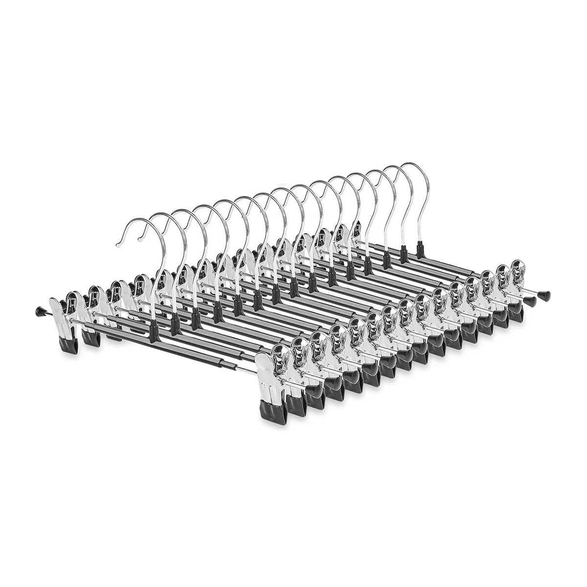 Perchas de acero inoxidable de alta calidad con clips – Perchero sin costuras para ropa, faldas y pantalones – Paquete de 5 perchas negras para ropa