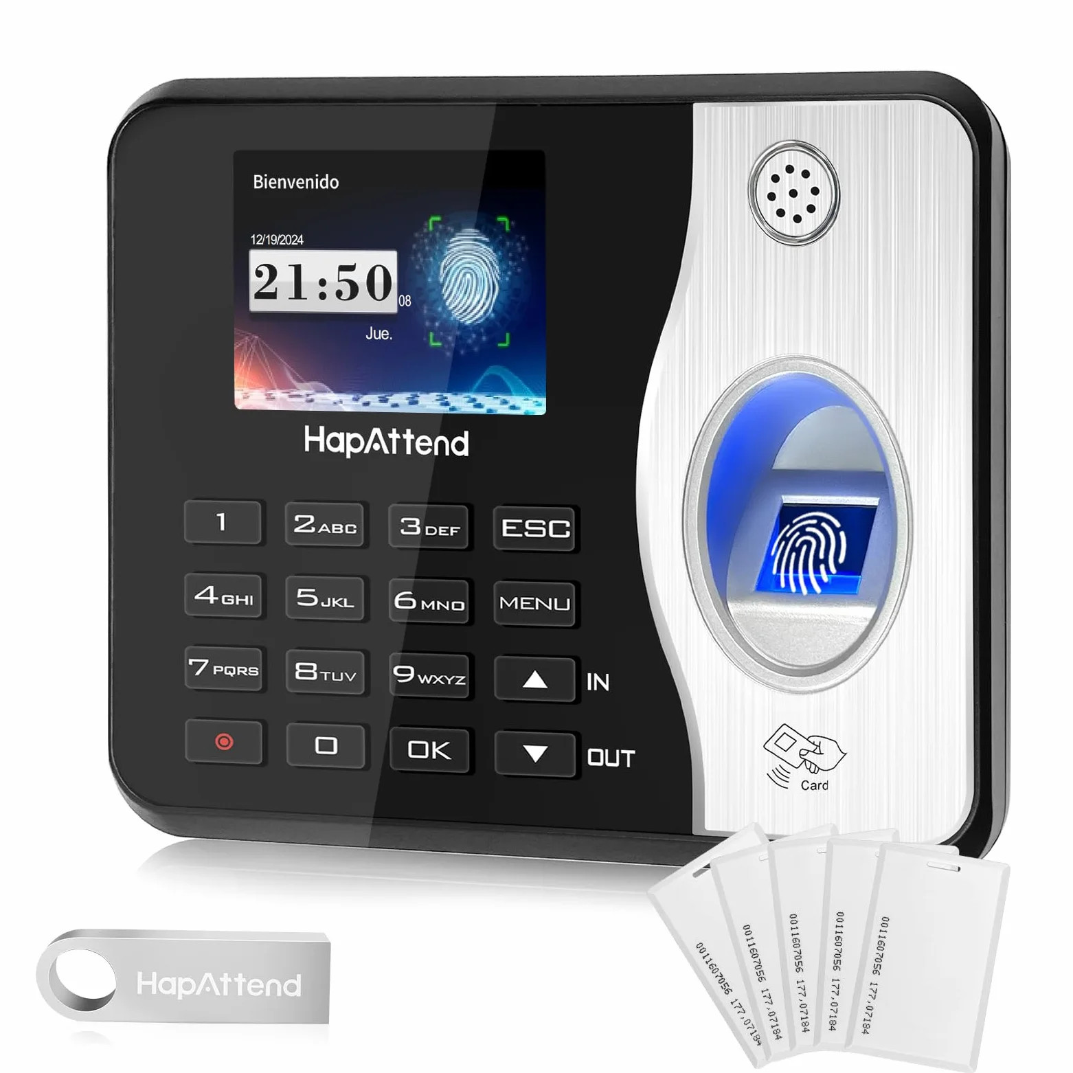 Control horario empleados, Español Reloj de fichar con Huella Dactilar, RFID Tarjetas, Maquina de fichar empleados de hasta 1000 usuarios sin conexión Internet Negro Escáner H3