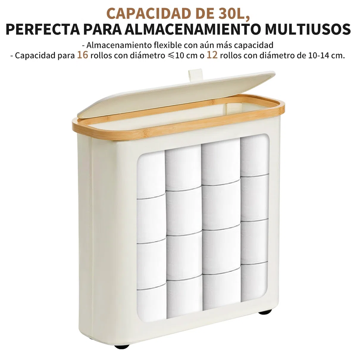Cesta de Almacenamiento de Papel Higiénico 30L con Capacidad para 12-16 Rollos, Impermeable, Plegable, con Asas, Organizador Multiusos para Baño y Hogar, Beige