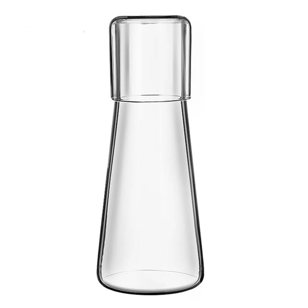Juego de jarra de agua y vaso de 850 ml para dormitorio, jarra de agua transparente de noche con vidrio, jarra de agua de mesita de noche y vaso con tapa, recipiente de enjuague bucal de baño