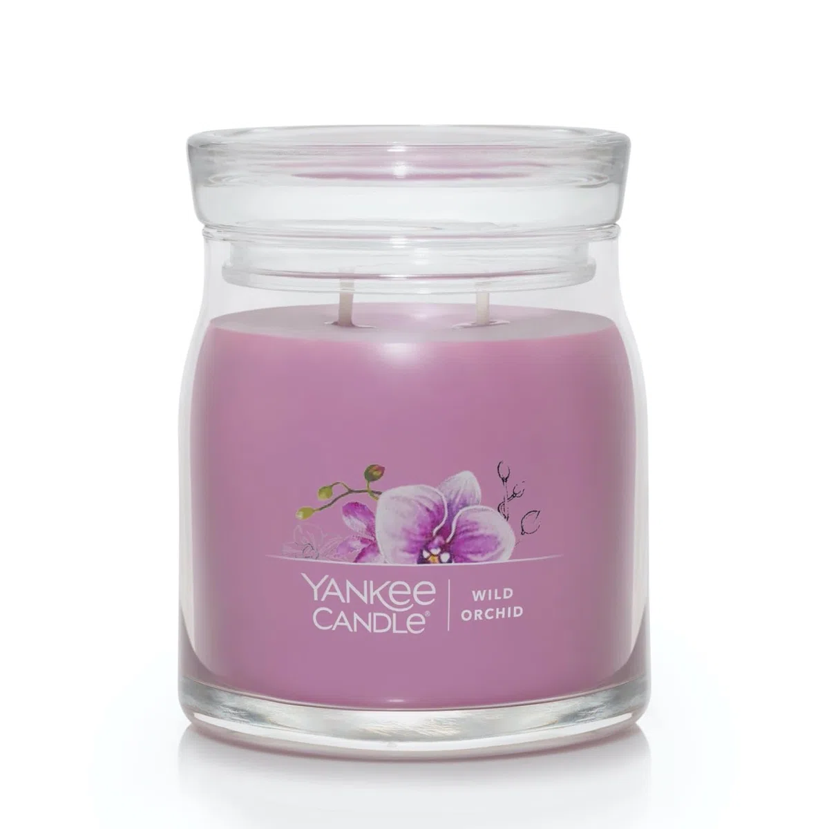 Yankee Candle Vela aromática de orquídea salvaje, tarro mediano de 13 onzas, con 2 mechas, más de 35 horas de tiempo de combustión