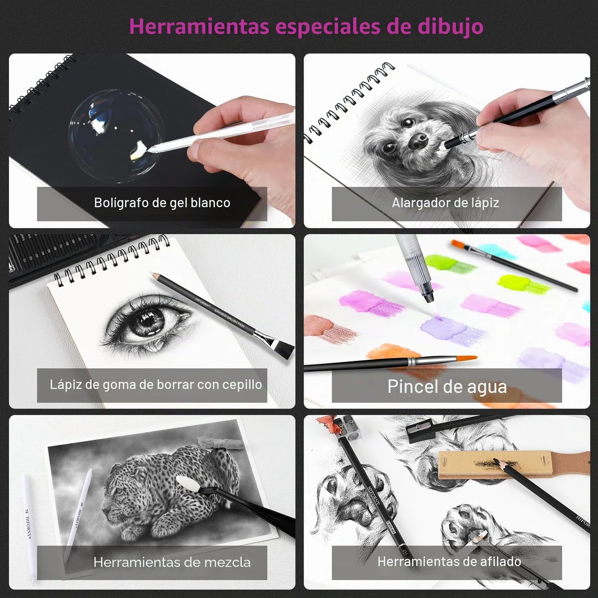 HIFORNY Juego de 176 piezas de suministros de dibujo y bocetos con 100 hojas, libro de bocetos de 3 colores, lápices de grafito, carbón, acuarela y metálicos, herramientas de mezcla y más, para