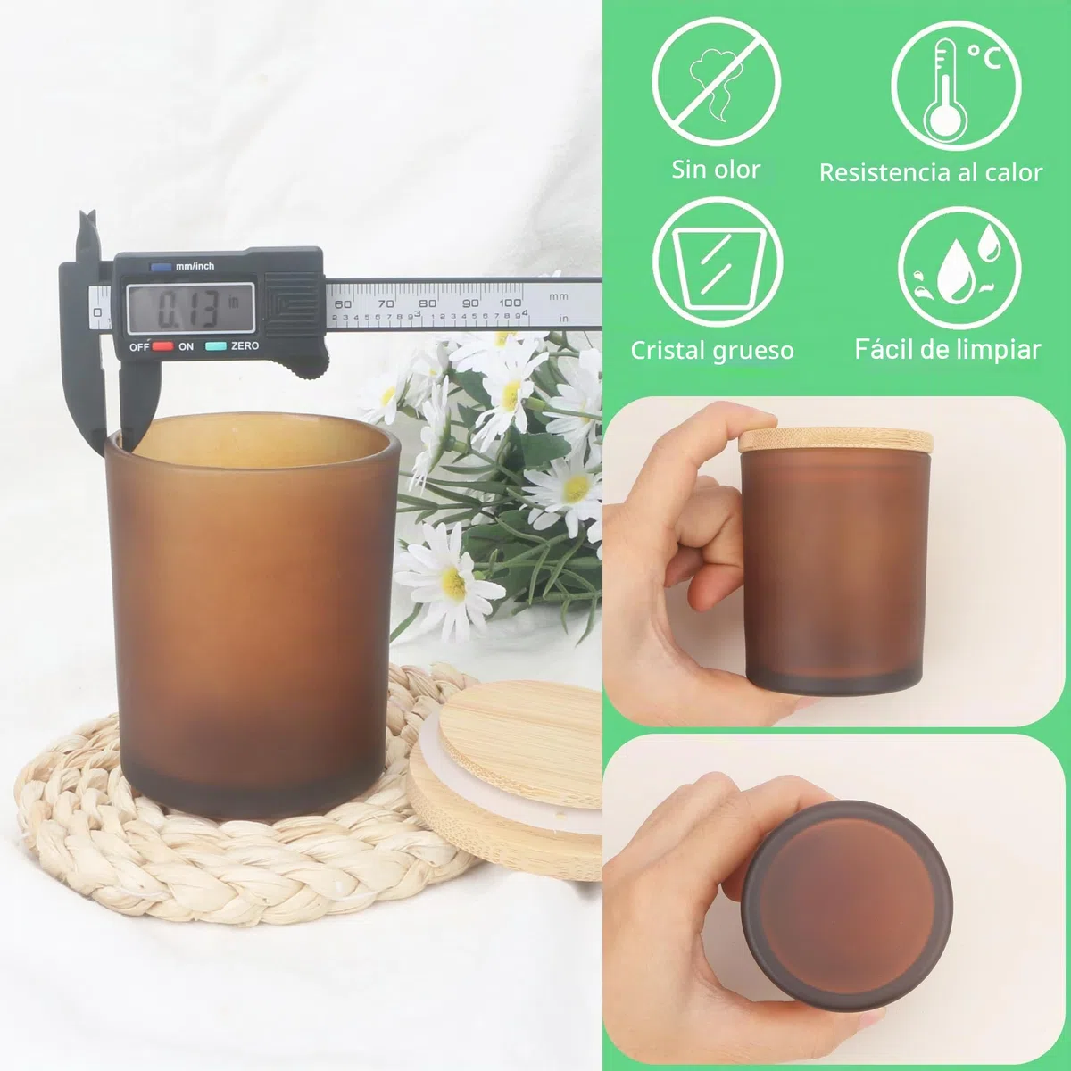 MILIVIXAY Paquete de 12 tarros de cristal grueso ámbar esmerilado de 7 onzas con tapas, tarro vacío a granel para hacer velas, recipientes de especias y polvo.