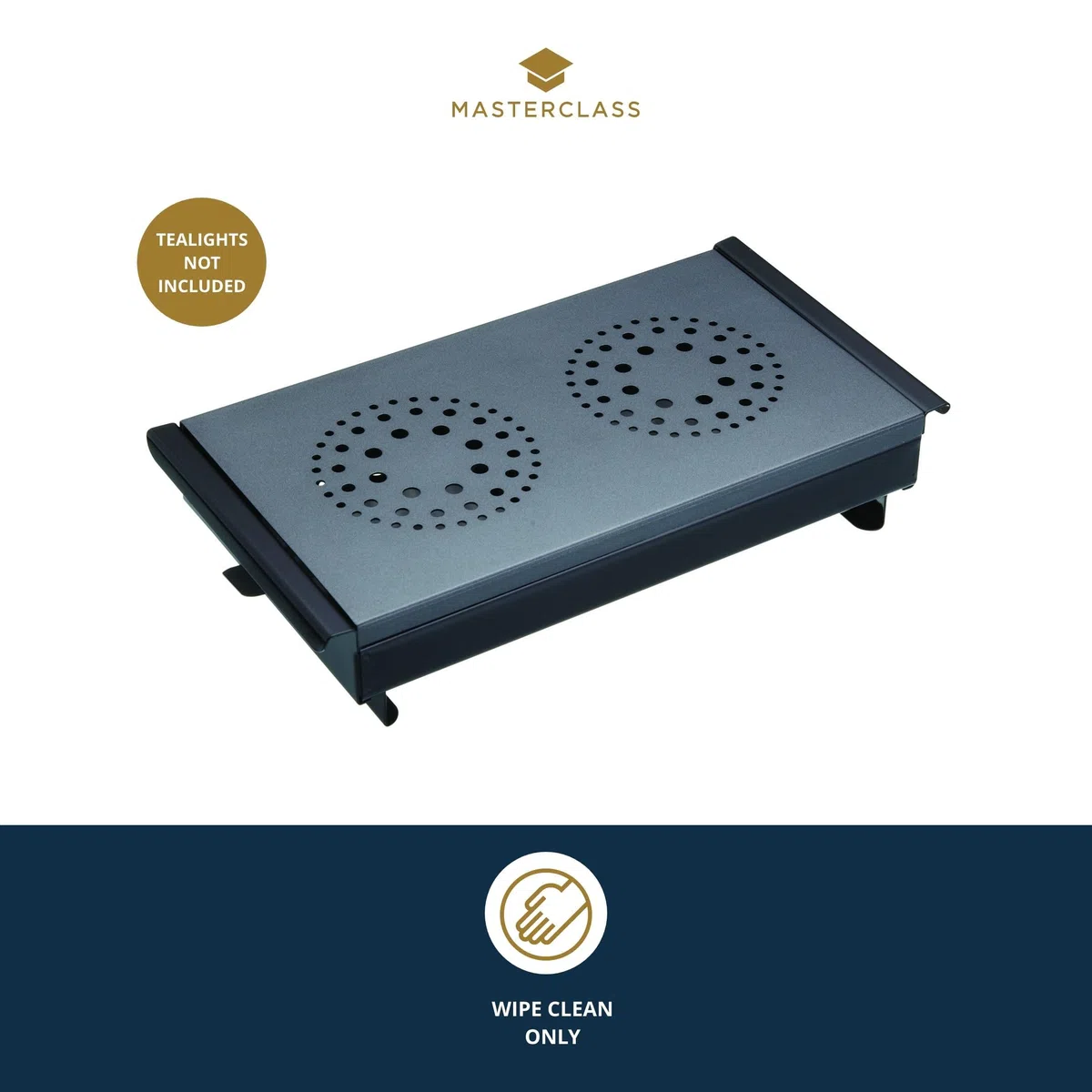 MasterClass Calientaplatos y calientaplatos profesional con 2 candelitas, negro/gris