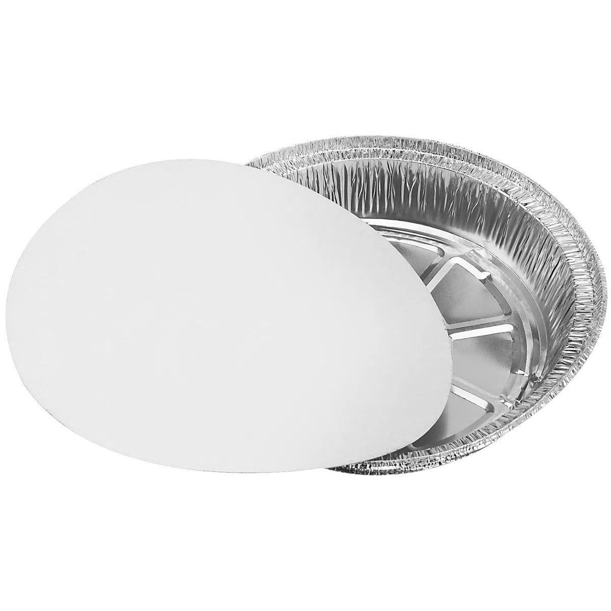 SINJEUN Paquete de 40 Bandejas Redondas de Papel de Aluminio de 8 Pulgadas Con Tapas, Para Pasteles y Flan