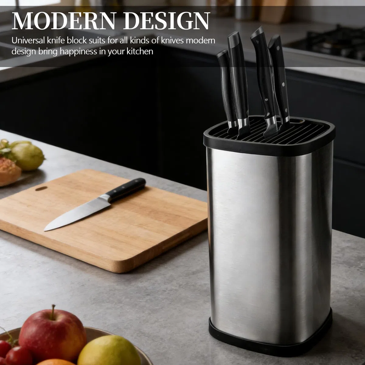 Soporte Cuchillos Cocina de Acero Inoxidable, Bloque para Cuchillos sin Cuchillo con Ranura de Tijera y Orificio de Drenaje Portacuchillos Cuadrado Universal Gran Capacidad Soporte Cuchillo
