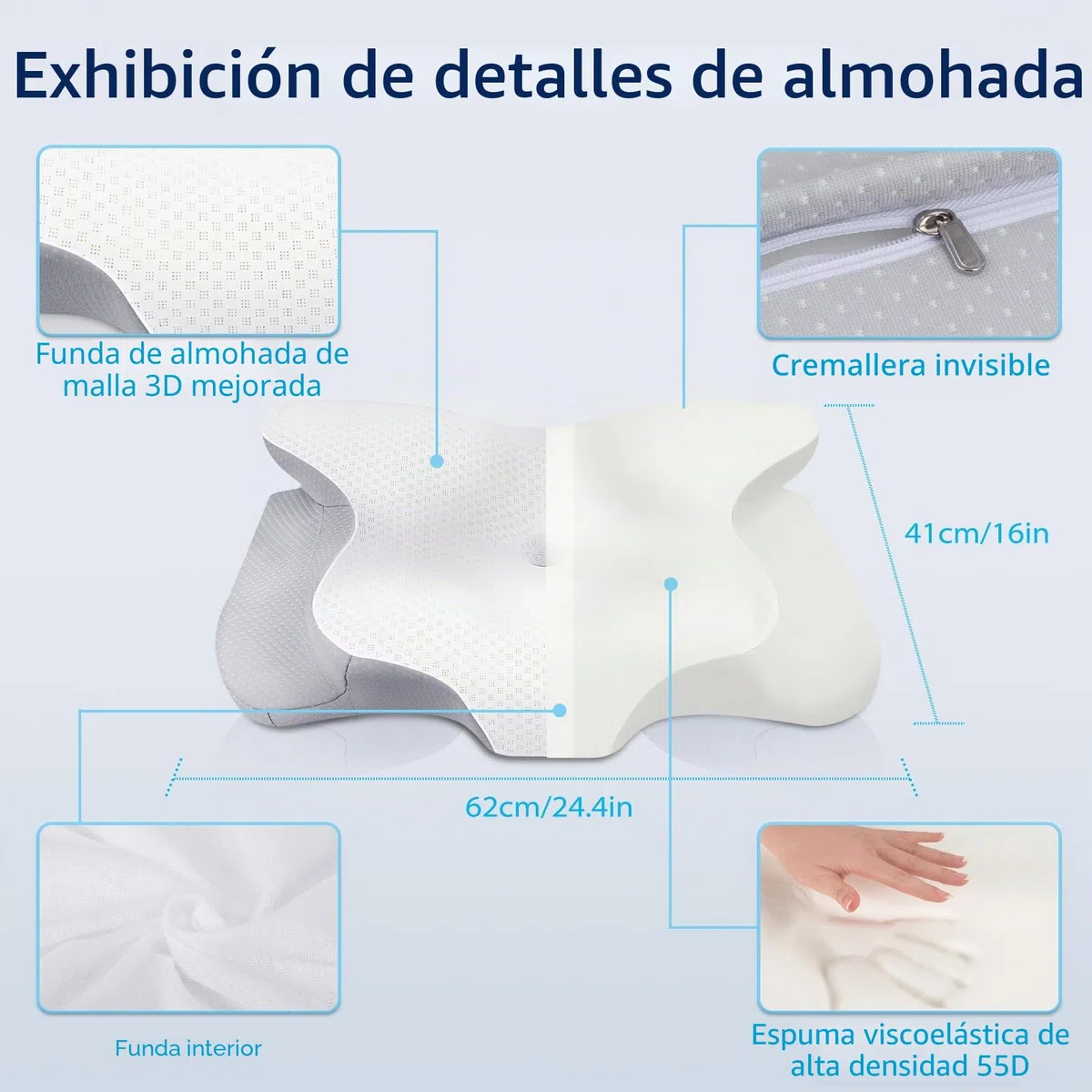 HOMCA Almohada Cervical de Espuma Viscoelastica, Almohada Ergonómica con Soporte para Cuello y Hombros, Almohadas para Dormir de Lado y de Espalda, Gris