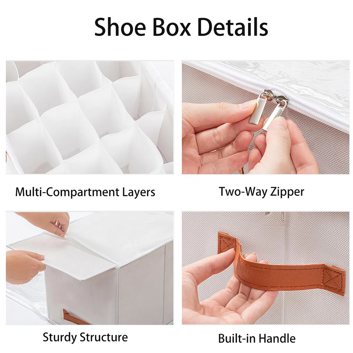 Paquete de 2 cajas de almacenamiento plegables transparentes para zapatos con fundas y asas resistentes, organizadores que ahorran espacio para tenis y tacones, solución perfecta para el armario