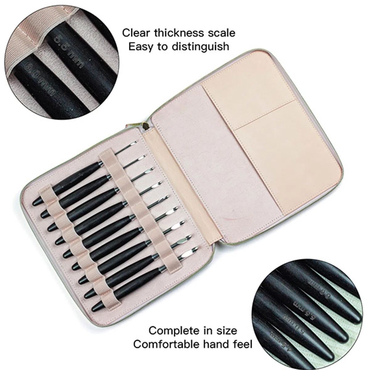 9 Agujas de Ganchillo con de Madera con Estuche de Almacenamiento, Agarre ergonómico, Aguja de Ganchillo de Aluminio de 3, 5 a 8, 0 mm para Tejer Sujetadores Hechos a Mano