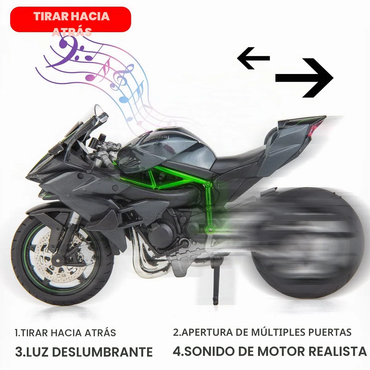 TGRCM-CZ Compatible con Modelo de Motocicleta Kawasaki Ninja H2R 1:12, Suspensión y Rodillo Libre, Coche de Juguete, Colección de Motocicleta, Regalo Negro