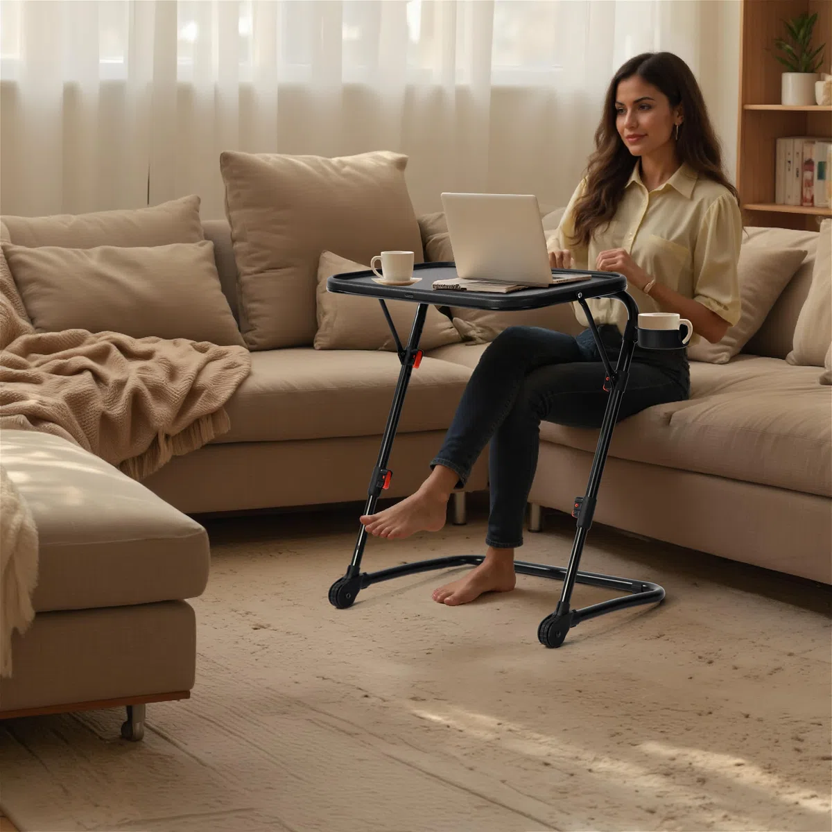 Escritorio de Escritura Plegable con Altura Ajustable y ángulo de inclinación, Tabla compacta para Ordenador portátil, Escritorio Secreto portátil para Oficina pequeña en casa o Sala de Estar, Negro
