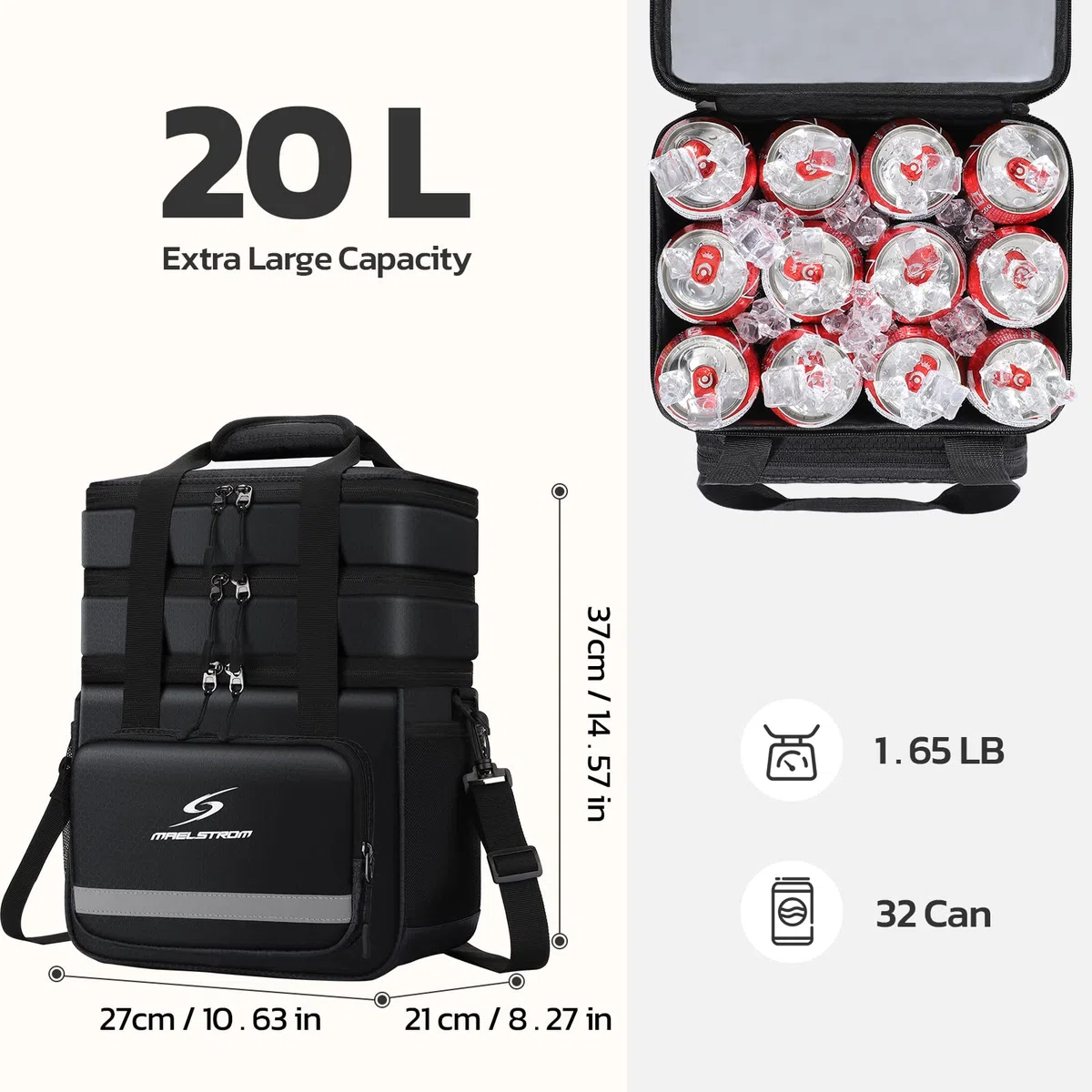 Maelstrom MSFCLUNFB-N Bolsa de almuerzo expandible, nailon, 3. Tres capas (20 L/32 latas), color negro