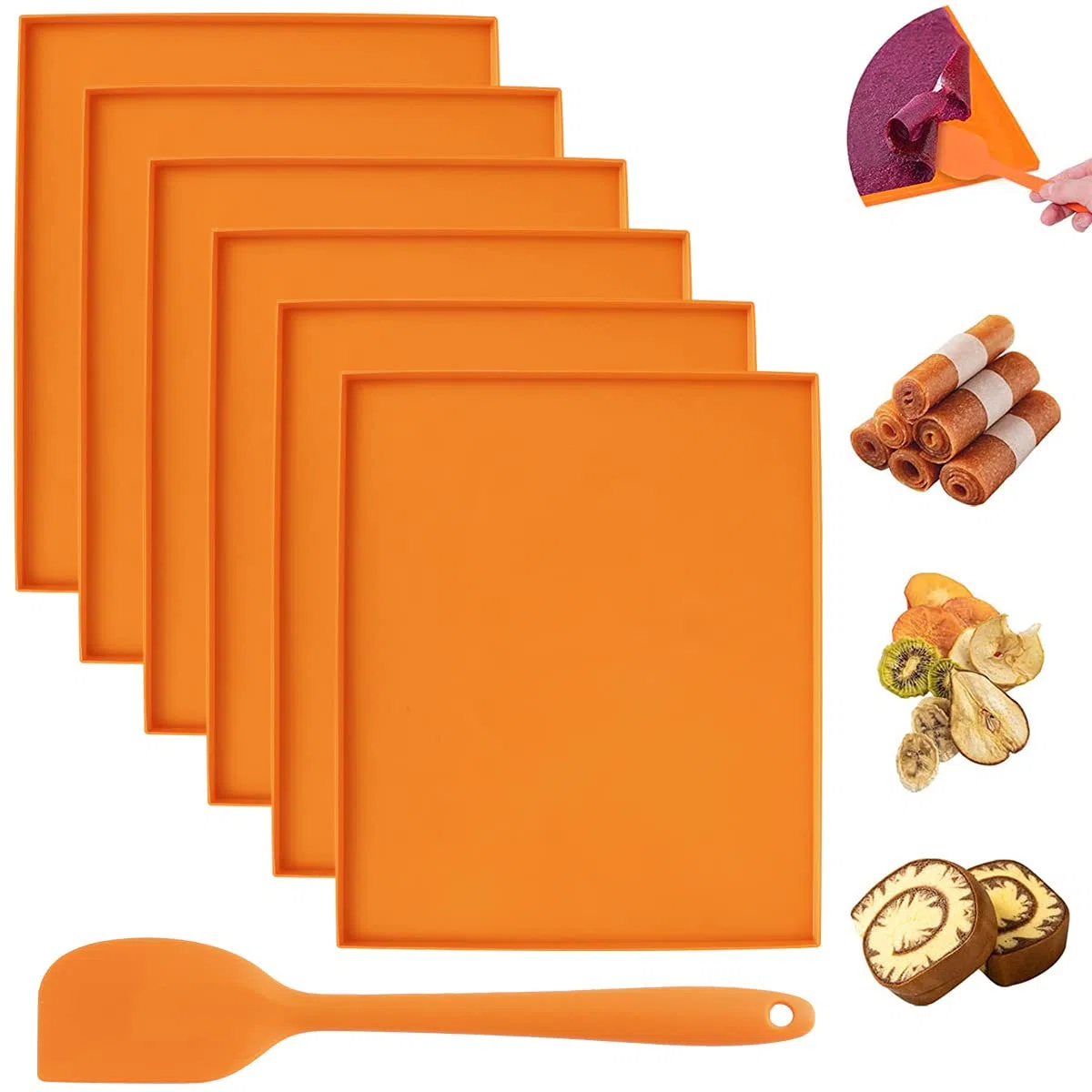 6 hojas cuadradas de silicona deshidratadoras con raspador de silicona, bandejas antiadherentes para deshidratadores de frutas y alimentos de 12 pulgadas, frutas y verduras, secador de hierbas