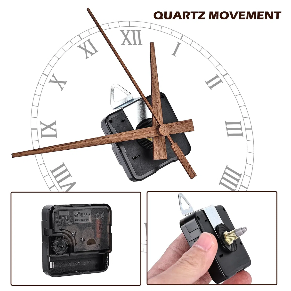 Mecanismo de cuarzo y manecillas de reloj, mecanismo de movimiento silencioso, kit de repuesto con reloj de madera de nogal, mecanismo de movimiento de reloj de pared, mecanismo de movimiento para