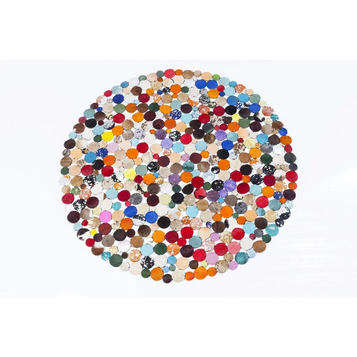 Kare Design Alfombra Circle, multicolor, piel de vaca, hecha a mano, diseño abstracto, 150 cm de diámetro