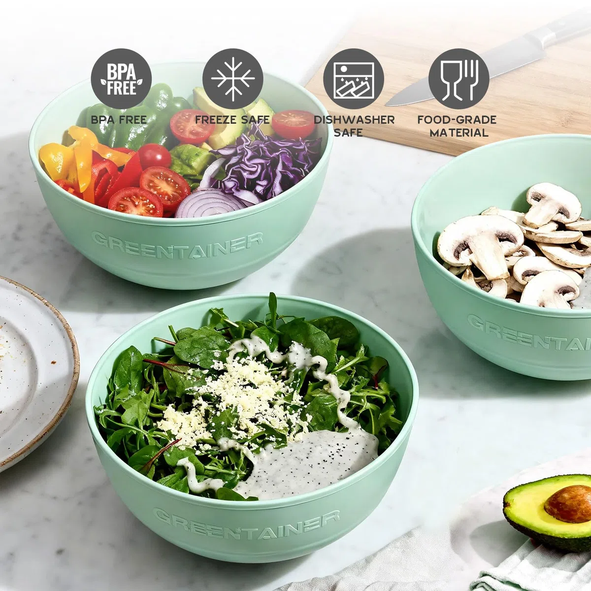 Greentainer Set de Boles, Cuencos Irrompibles para Ensalada, Cereal y Sopa, Apto para Microondas y Lavavajillas, Libre de BPA, Apilables, para Adultos(4000ml,Verde)