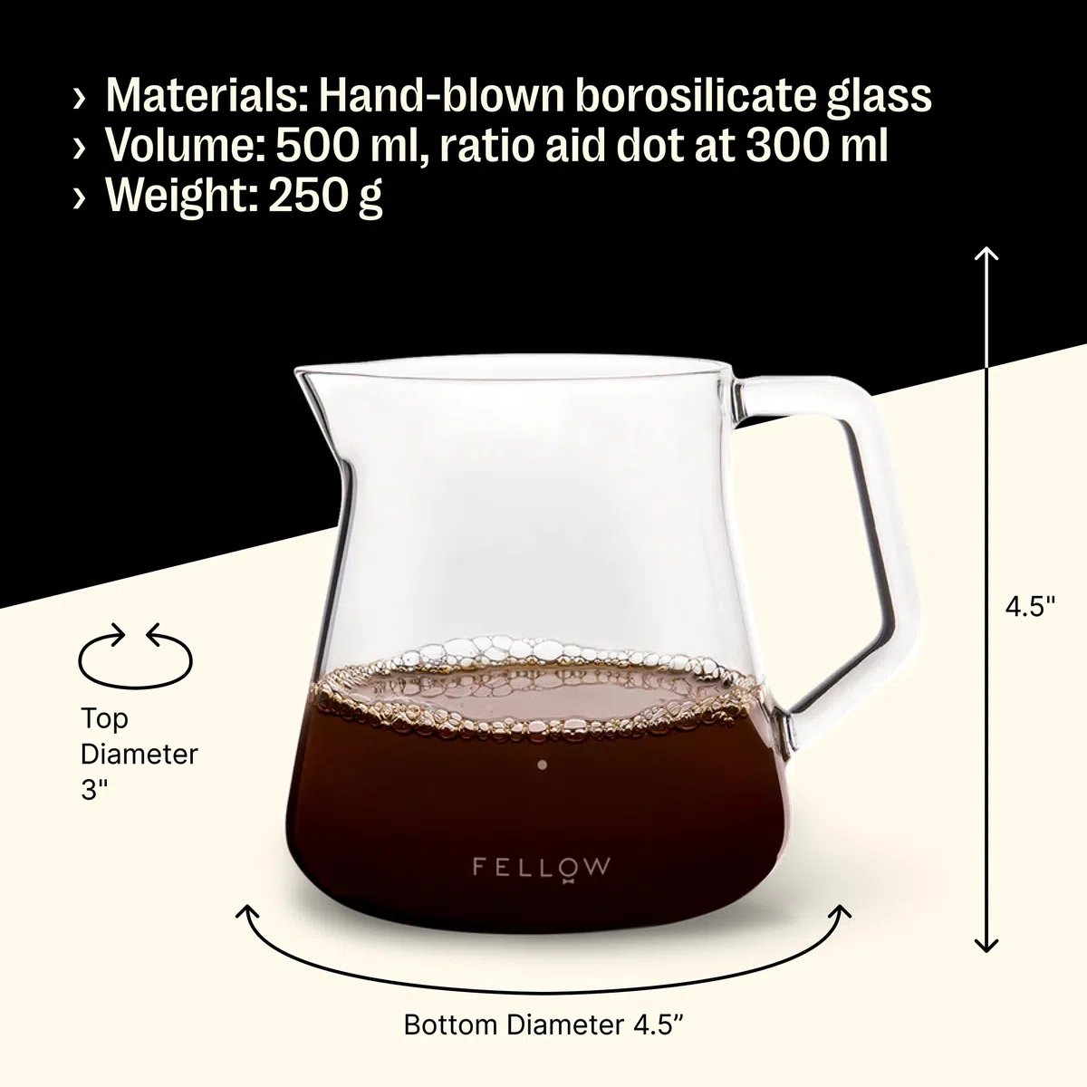 Fellow Mighty | Jarra pequeña de vidrio | Jarra para preparación manual de café o para infusión de té, decantador de vidrio de borosilicato, recipiente transparente | 500 ml