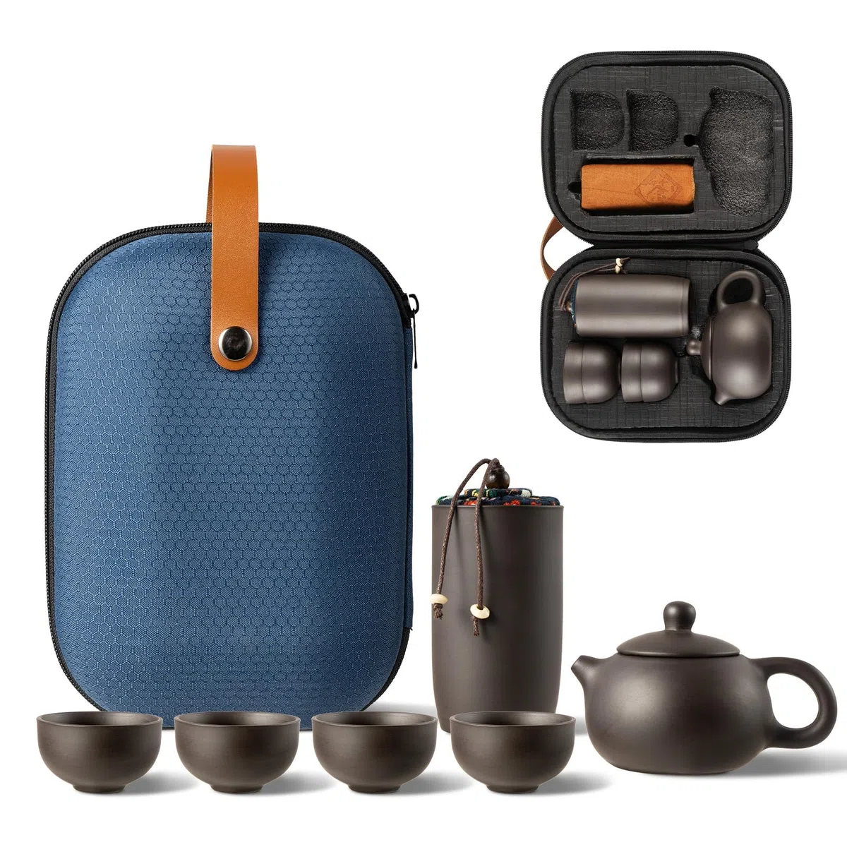 Juego de Té Chino Portátil Juego de Té Gongfu Kung Fu, Bolsa de Regalo Portátil Todo en Uno para Viajes, Regalos para El Hogar la Oficina y Actividades al Aire Libre