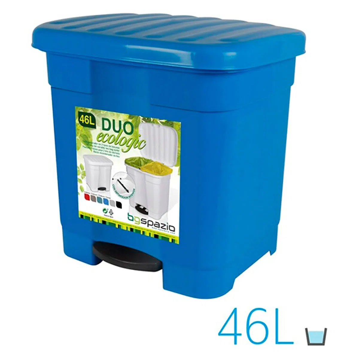Tradineur - Cubo de Basura con Pedal para Cocina 46L Reciclado Ecológico con 2 Divisiones Interiores Color Azul
