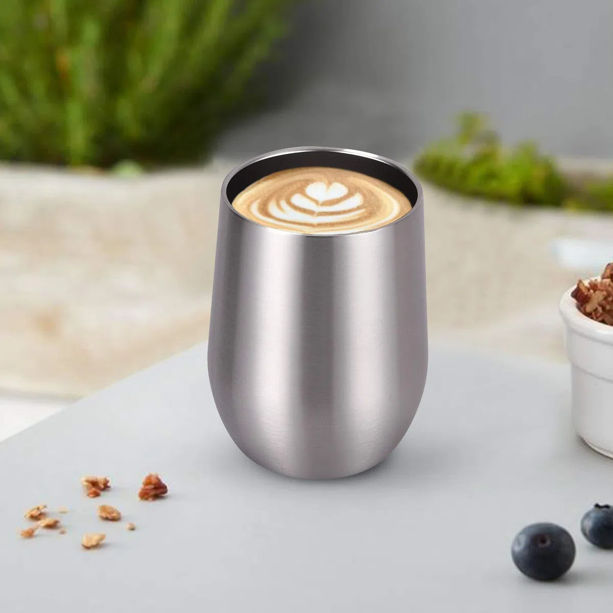 Paquete de 6 vasos de vino de acero inoxidable, vaso de vino aislado de 12 onzas, copa de vino aislada de doble pared, copas de vino sin tallo de acero inoxidable con tapas para café, vino, cócteles,