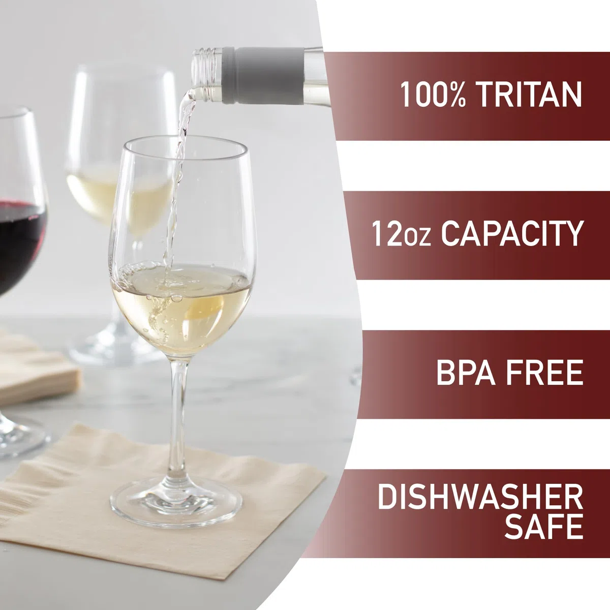 Copas de vino irrompibles con tallo, 12 onzas, 100% tritan, inastillables, reutilizables, aptas para lavavajillas (juego de 4), vasos para interiores y exteriores, gran regalo de vacaciones y bodas