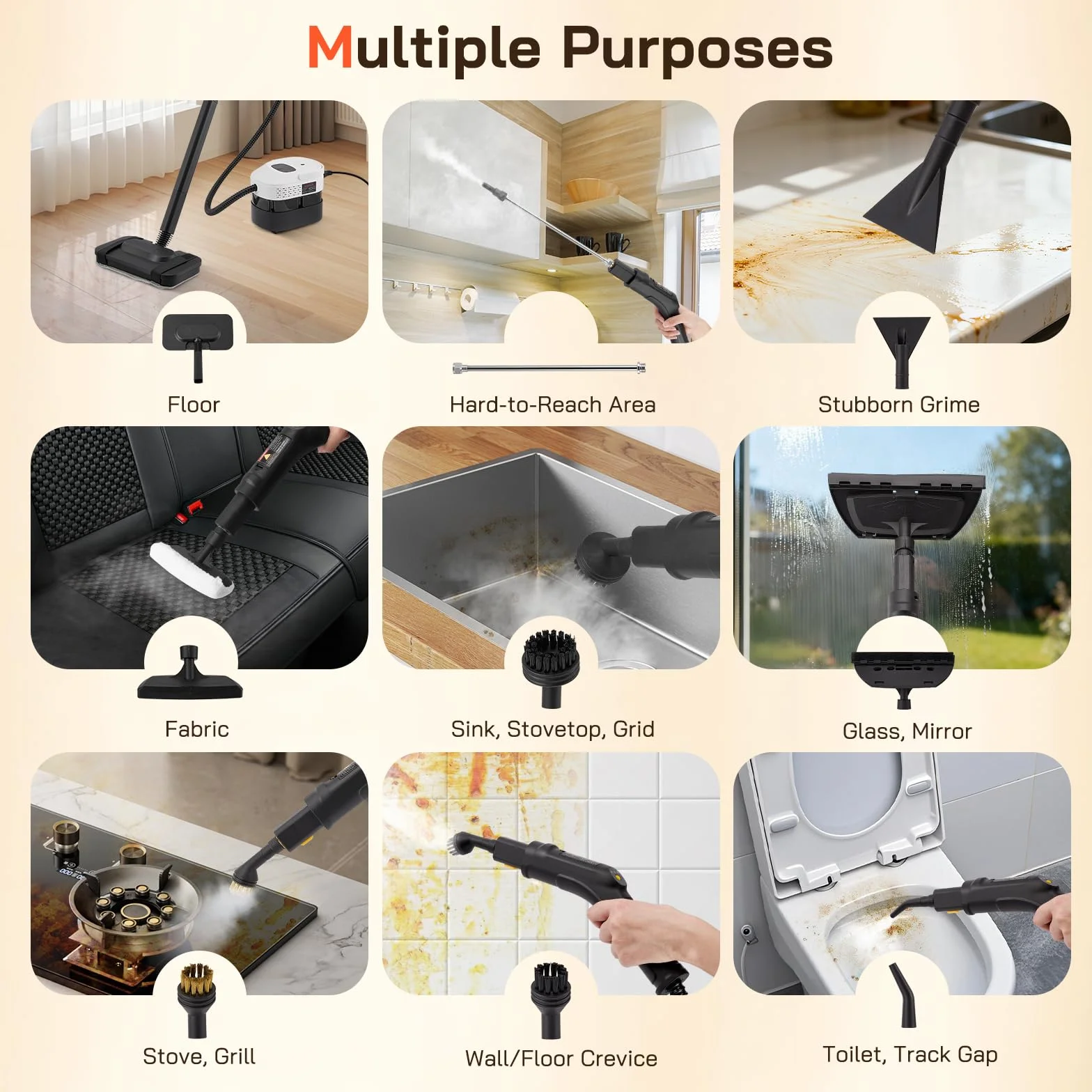 Vaporeta Limpieza Hogar,Limpiador a Vapor Portátil de Mano 2500W con 1600ml, 105°C Vapor Presurizado con 19 Accesorios para Sofá, Cocina, Baño,Automóvil, Ventanas y Tapicerías