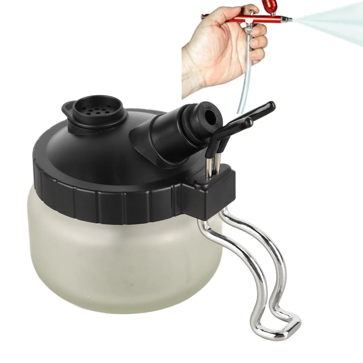 Recipiente universal de vidrio para limpieza de aerógrafo con soporte para bolígrafo espray de uñas