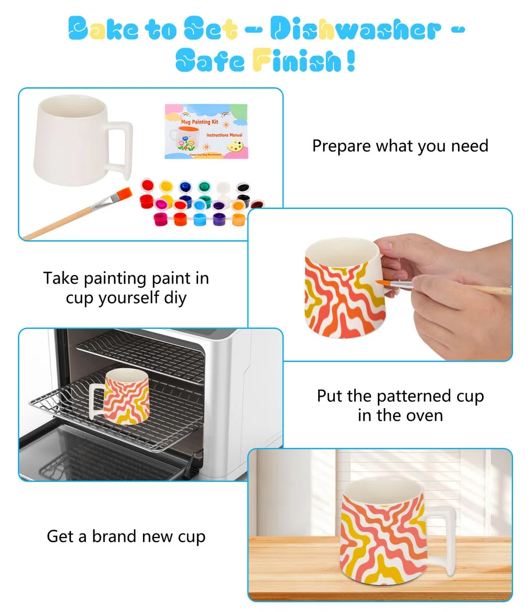 Vuxava Kit para Pintar Tazas de Cerámica – Taza Personalizada DIY con Pintura y Pinceles – Manualidades Creativas para Adultos y Niños – Idea de Regalo para Cumpleaños o Navidad
