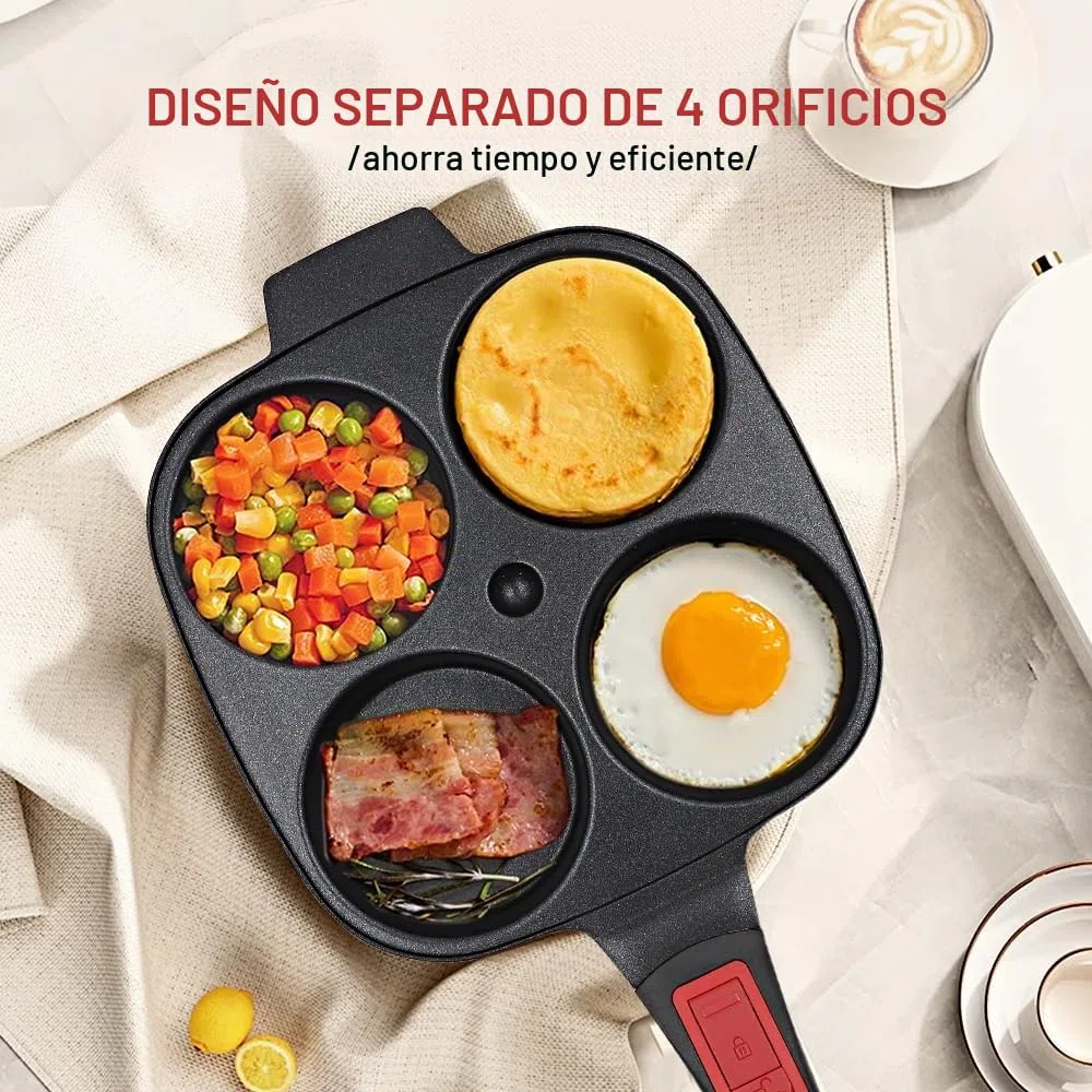 RANX INGST Sartén Tortitas con Mango Extraíble, Sarten Tortilla Inducción 4 Agujeros, Sartén Huevos Poche Antiadherente
