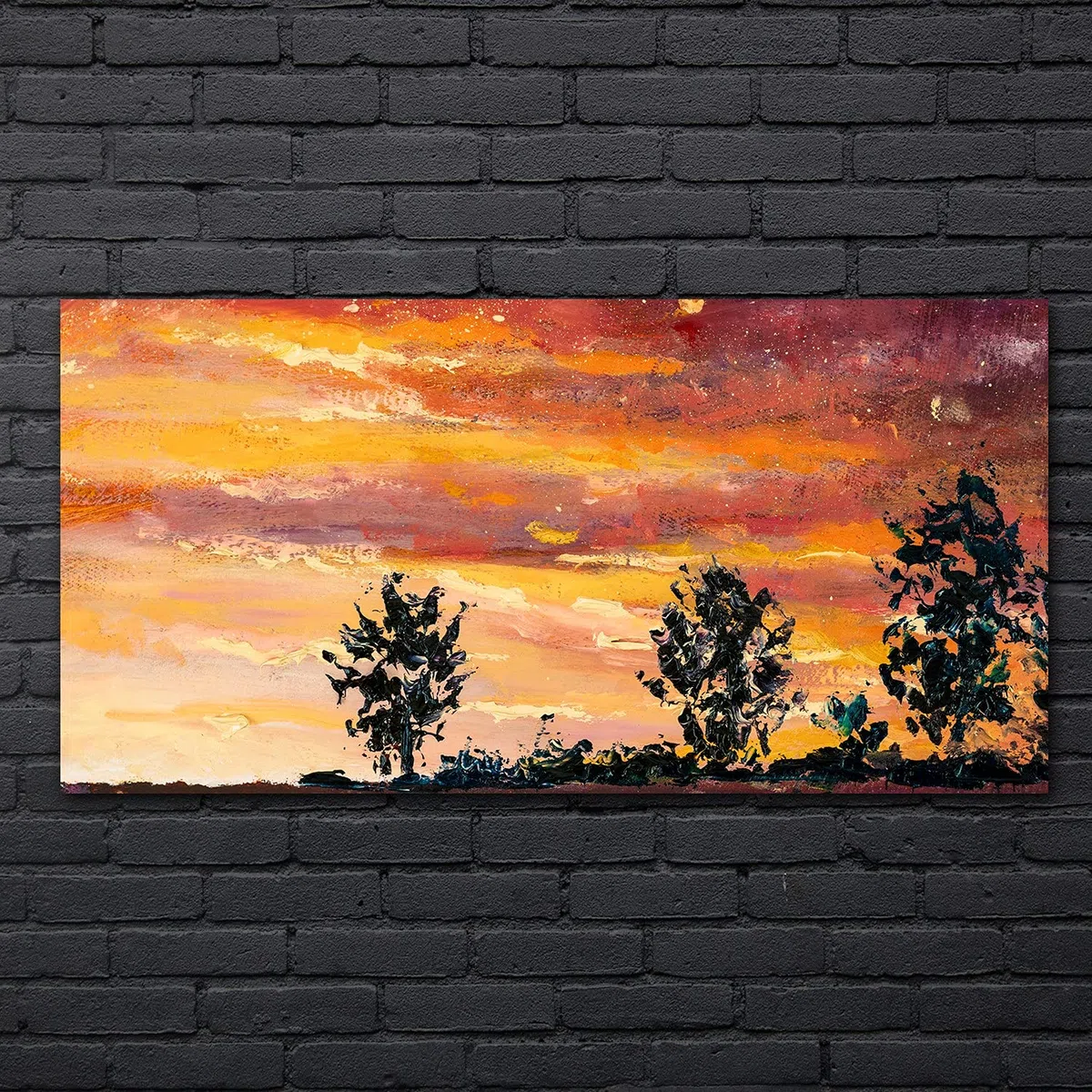 Coloray Pintura Vidrio Acrílico 140x70cm Cuadro De Pared De Arte De Vidrio Mural Sala De Estar Cocina Acryl - Árboles Cielo