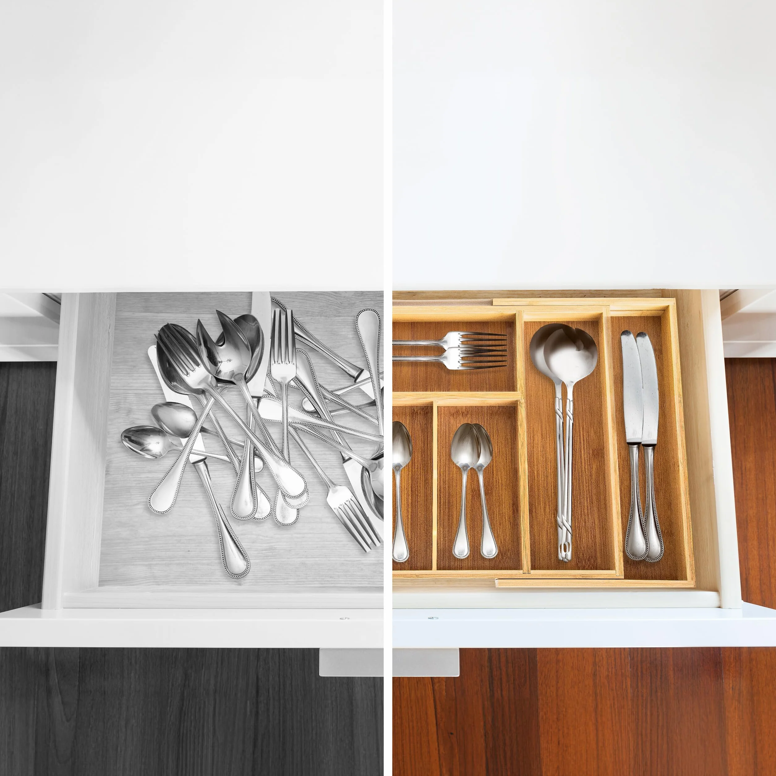 Relaxdays Cubertero Cajón Extensible, 5 a 7 Compartimentos, Bandeja Cubiertos, 5 x 48,5 x 28 cm, Bambú, Marrón Natural