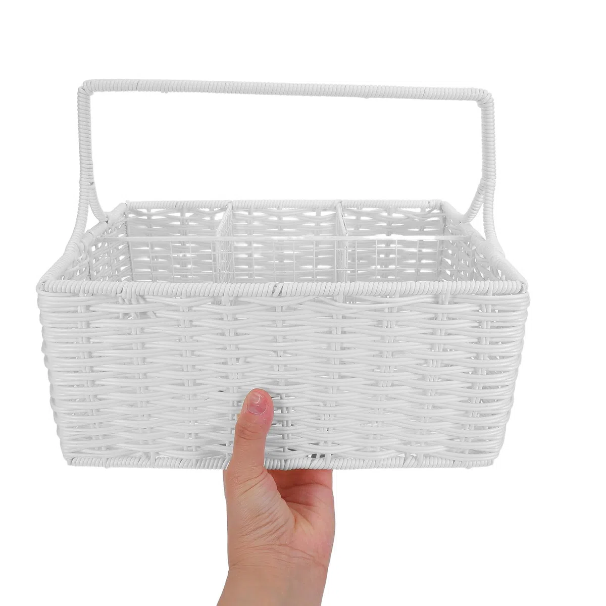 VALICLUD Cesta Tejida de Color Claro con Asa y Divisiones para Cubiertos | Plástico E Hierro, Forma Rectangular, Diseño con Varios Compartimentos, Cocina y Comedor