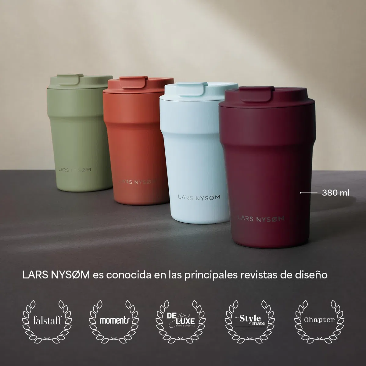 LARS NYSØM Taza térmica café para llevar 380ml | Travel Mug 0,38 L con aislante | Base de silicona antideslizante | Travel Mug de Acero Inoxidable para Café y Té (Midnight Blue - Powder, 380ml)