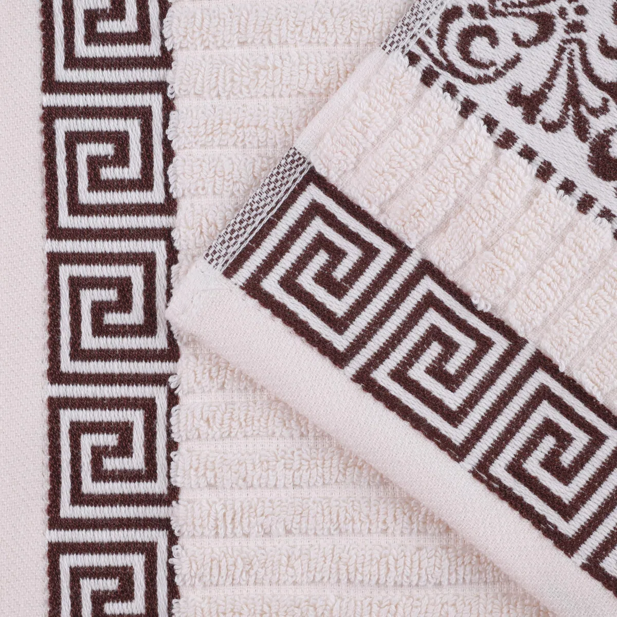 Superior Juego de Toallas Decorativas de 6 Piezas con patrón Griego, algodón Absorbente, decoración para baño, SPA, Incluye 2 Toallas de Mano, 2 Toallas de Cara y 2 de baño, Esenciales