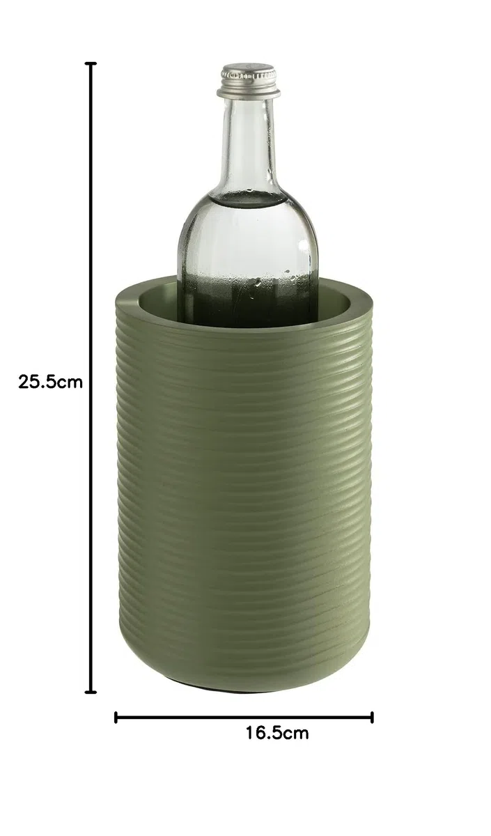 APS 36124 - Enfriador de botellas de hormigón estriado, con parte inferior suave para muebles, para botellas de 0,7-1,5 litros, diámetro de 13/10 cm, altura de 19,5 cm, color verde