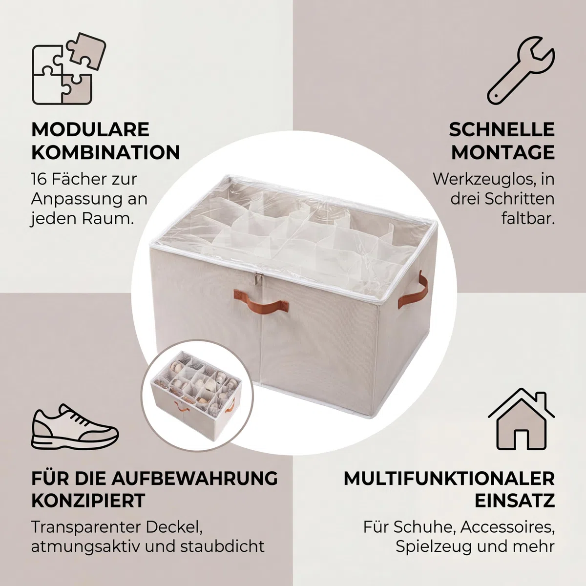 Organizador de zapatos, organizador de zapatos con tapa, cajas de zapatos plegables, divisores ajustables para caja de almacenamiento de zapatos, apto para 16 pares con asas, para
