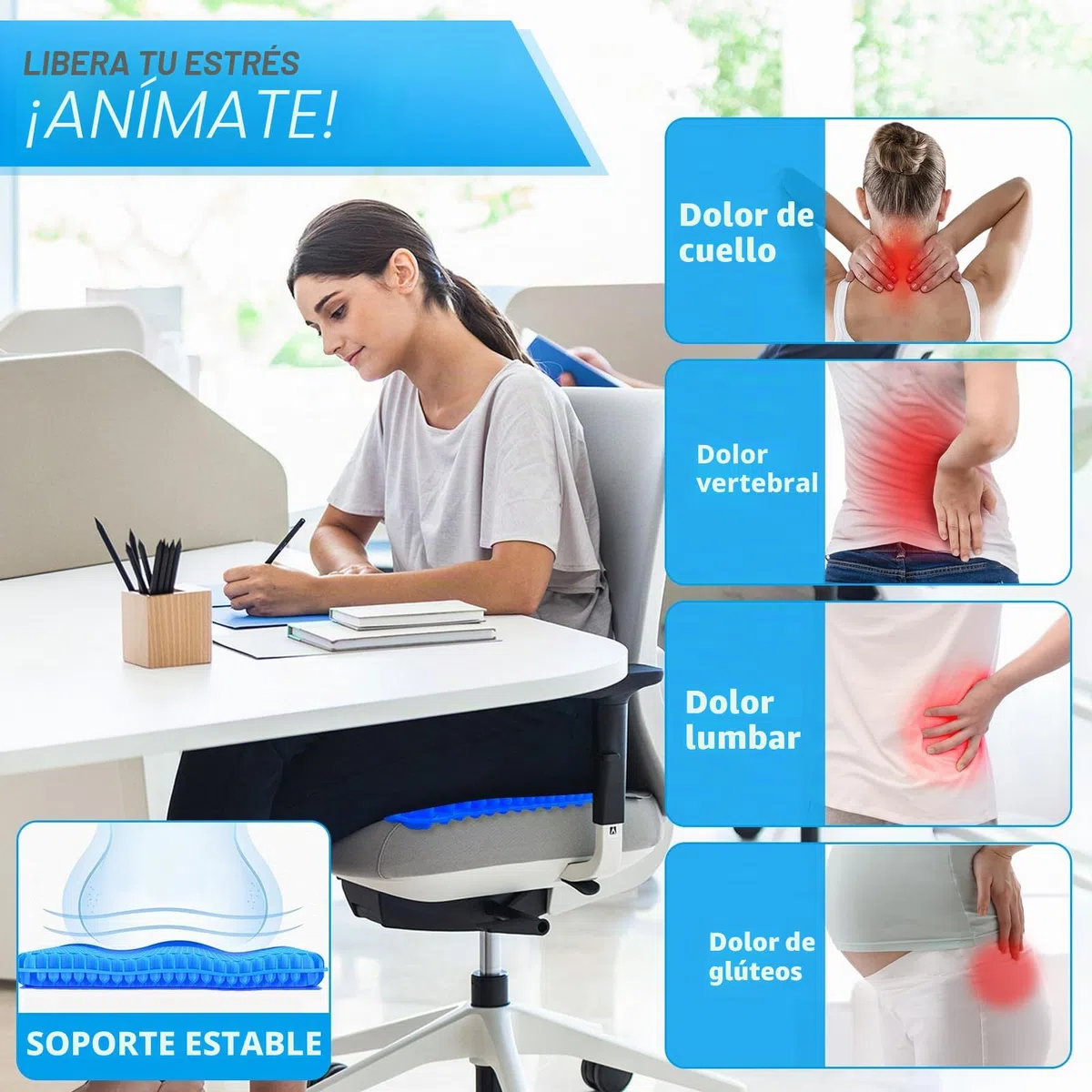 Raxfekro Cojin Antiescaras de Gel Ortopédico, Cojin Coxis de Gel Engrosada de Doble Cara, Alivia la Presión y el Dolor en la Zona Lumbar, Adecuado para Personas Que Permanecen Sentadas Mucho Tiempo