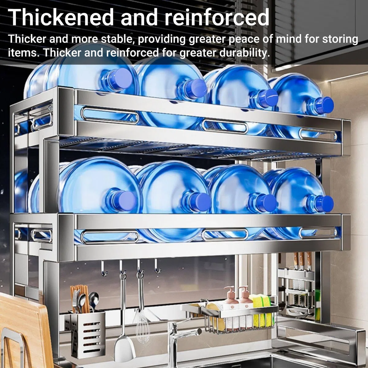 Escurridor de platos para colgar sobre el fregadero, acero inoxidable 304, organizador de múltiples platos de cocina, ahorro de espacio, para platos, vasos, cubiertos (una sola capa, 96 cm)