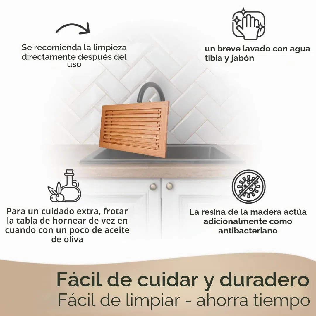 Tabla de cortar pan fabricada en la UE con rejilla para migas y asas de madera de haya aceitada, 40 x 25 cm, tabla de cortar pan, baguettes y panecillos, tabla de servir – aceitada y sostenible